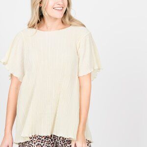 NWT Agnes & Dora™ Crystal Micro Pleat Oversized Midi Top Ivory Size Medium